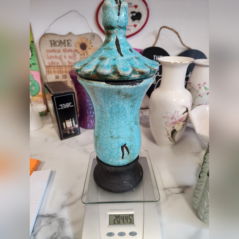 Teal Ceramic Pottery with lid.